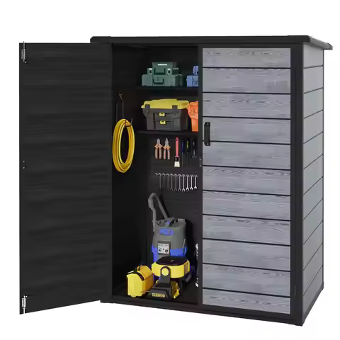5 x 3 ft Vertical Outdoor Storage Shed, 56.8 Cu.Ft Resin Tool Shed with Lockable Double Doors, Weath