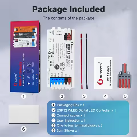 GLEDOPTO ESP32 WLED Controller 4 Channel Output 15A Fuse Level Shifter UART Download DIY Dynamic Lig