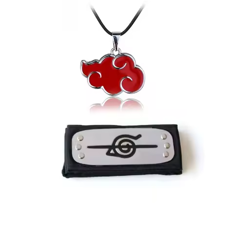 Anime Naruto Akatsuki Necklace Headband Set Akatsuki Uchiha Itachi Cosplay Prop