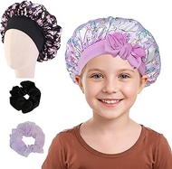 Silk Night Hat Children's Set of 2 Sleep Cap + 2 Hair Bobbles - Unisex Night Hat Made of Soft Polyes