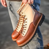 ZZAmekaji Retro Ankle Boots Stitching High-Top round Head Dr. Martens Boots British Style American Style Worker Boot Ge