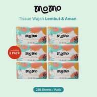 PLASTIC MAHKOTA l PACKAGE 6 PACKS MOMO FACIAL TISSUE 250 SHEETS - FACIAL TISSUE 6 packs