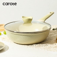 CAROTE Non Stick Frying Wok, Deep Frying Pan, Dishwasher Safe, Suitable For All Stoves, Terra Light Green 30cm with lid