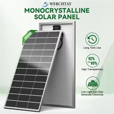 200W Solar Panel, 25.5% Efficient Conversion 12V Monocrystalline Solar Panel Module System, 18BB Hid