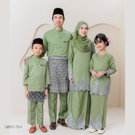 FULL SET FAMILY BAJU RAYA KURUNG AMANDA (SAGE GREEN) by Alin Fashions