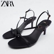 ✤ Zara New รองเท้าแตะหนังแกะส้นสูงอเนกประสงค์