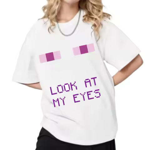 Enderman Eyes Game T-shirts Funny Design Cotton Short Sleeve T Shirt Casual Round Neck Loose Graphic