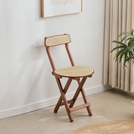 ST-🚤Manhershey Foldable High-Leg Stool Backrest Bar Chair Bar High Chair Japanese Rattan Stool Kitchen Dining Room Chair