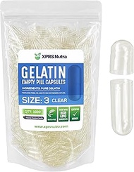 Capsules Express- Size 3 Clear Empty Gelatin Capsules 1000 Count - Easy to Swallow - Kosher and Hala