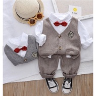 KEMEJA SPP - Imported 3in1 Boys' Vest Set Black Vest and Boys' Shirt and Formal Black Trousers - Par