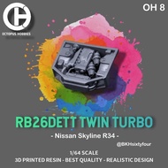 ENGINE BAY OH8 RB26DETT TWIN TURBO for SKYLINE R34 DIECAST 1/64