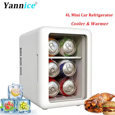 Mini Fridge with Transparent Door 4L /6Cans Skincare Fridge Compact Mini Makeup Fridge for Beauty &B