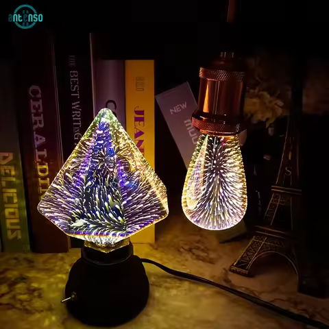 LED 3D Colorful Edison Light Bulb E27 220V Vintage Fire Works Decoration Bulb ST64 G95 A60 Christmas