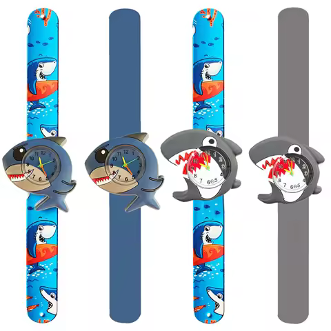 Cartoon Shark Printed Silicone Strap Children's Watch Baby Enlightenment Time Teaching Slap Watch Ju