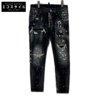 Dsquared2 S74LB0997 2021款，黑色牛仔滑板褲，彩繪修身牛仔褲，42碼 [二手]