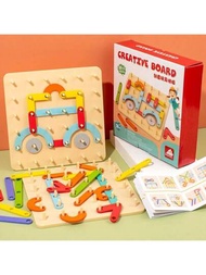 兒童教育玩具拼圖圖形幾何圖形刺繡機卡片創意形狀色彩嬰兒玩具早期學習遊戲