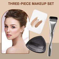 2PCS Foundation Makeup Brush Set Flat Foundation Brush Handheld Puff 3 Tools Palette Sponge U4O0