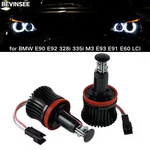 2pcs LED Angel Eyes for BMW E90 E92 328i 335i M3 E93 E91 E60 LCI, H8 Halo Marker Lights Bulb 40W 600
