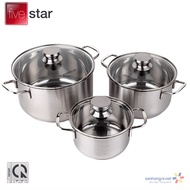 Set Of 3 Fivestar 3-Bottom Stainless Steel Pots With Induction Hob