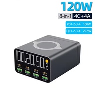 WLX-M1 เครื่องชาร์จ USB C GaN 120W PD3.0 PPS QC3.0 สถานีชาร์จเร็ว ชาร์จไร้สายแม่เหล็ก สำหรับแล็ปท็อป