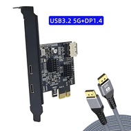 PCIE X1 to USB3.2 5Gbps Type-C Port + Type-C/DP1.4 OUT Port + DP Input Port Video Expansion Card D72