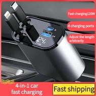 4 In 1 Car Phone Charger, Fast 120W Retractable, USB Type-C Phone Charger Fast Charger Phone Accesso