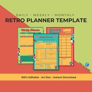 Digital Product - Daily Weekly Monthly Planner Canva Template | Retro Cartoon Printable