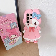 Girly Pink Princess Dress Bowknot My Melody for Samsung S24/25 Plus Silicone 3D Phone Case S23 Ultra