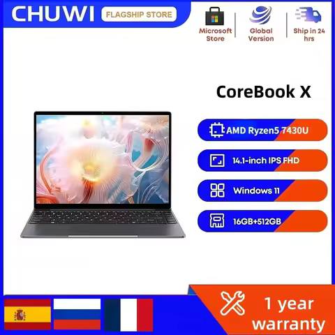 CHUWI CoreBook X Gaming Laptop 14.1 inch 2K IPS Screen AMD R5-7430U 16GB DDR4 RAM 512GB SSD Windows 
