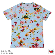 แตงโม (SUIKA) - เสื้อแตงโม เสื้อยืดคอกลม ลายพิมพ์ลายดอกไม้ (P.O-154)