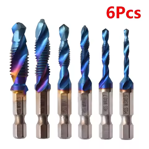 6Pcs Tap Drill Bit Set Hex Shank Titanium Plated HSS Screw Thread Bit Screw Machine Compound Tap M3 