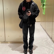 N86Y ERD Style West Coast Choppers Cross Print Wash Water Distressed Loose Hooded Sweatshirt Zipper 