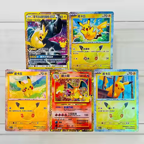 DIY Pokemon Pikachu Zekrom Charizard 5Pcs Foil Texture Cards Chinese Version Collectible Grade Premi