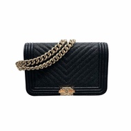 CHANEL 香奈兒 WOC BOY MINI 銀鍊側背包 魚子醬皮革 黑色 銀釦