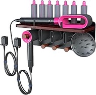 FLE Storage Holder Organizer for Dyson Airwrap Curling Iron Accessories Wall Mounted, Wood Metal Organizor for Airwrap Styler and Attachments Black