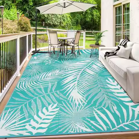 Large 9x12 Outdoor Rug for Patio, RV, Camping - Waterproof Plastic Straw Mat for Backyard, Deck, Bea