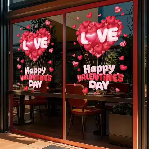 Romantic Love Heart Balloon Valentine's Day Window Sticker Happy Galentine's Day DIY Lover Cheer 14t