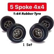 Hot Wheels custom tires -  HW 5-Spoke 4X4 rim fit 1/64 Hotwheels custom car tayar JDM Long Axle - 1 