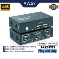 PWAY USB HDMI  KVM Switch 2 Set 2 In 2Out  4 USB Hub HD 4K@60Hz For PC Macbook Laptop Displayport 2 Computers Share 2 Monitor