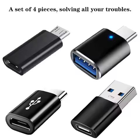 4pcs USB Type C to USB-A Adapter Cable Kit USB C to Micro USB Conversion Set USB A & Type C to Micro