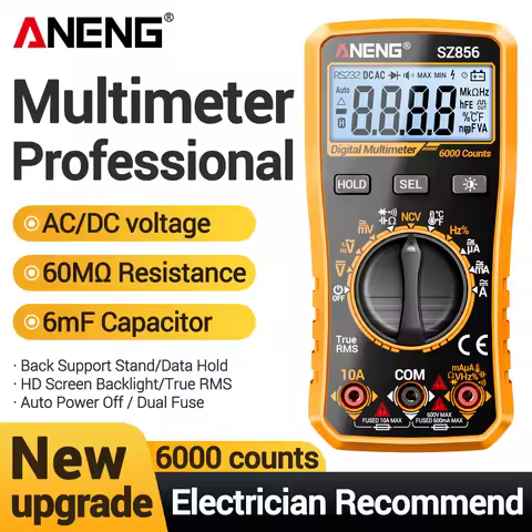 ANENG SZ856 Digital Multimeter 6000 Counts AC DC Voltage Current Resistance Capacitance Frequency Te
