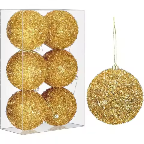 1Box 6cm Christmas Ball Decor Shiny Plush Foam Ball Decoration Xmas Tree Hanging Ornaments Home Part