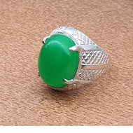 Cincin Lelaki 925 Perak Original Batu Permata Zamrud Masak 925 Pure Silver Green Stone Men Ring