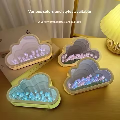 Cloud Tulip Night Light Handmade Material Flower Mirror Creative Atmosphere Lamp Valentine's Day Bir