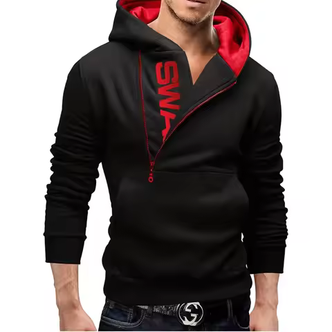 Mans Spring and Autumn Hoodies Letter Fleece Hooded Sweatshirt Patchwork Color Warm Plus Velvet Zipp