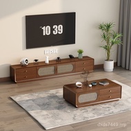 Living Room TV Cabinet Household Rattan Combination 2025 Cabinet Back Wall Coffee Table Retro Multif