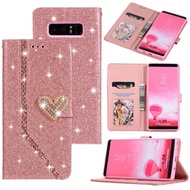 Case Samsung Galaxy Note 10 Pro 9 8 S8 S9 S10 Plus S7 Edge Bling Glitter Flip Soft Leather Phone Case