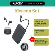 [Mercun Set] Aukey LC-G10 Qi2 Active Cooling Wireless Charger, True Wireless Earbuds, 20W 10K mAh Po