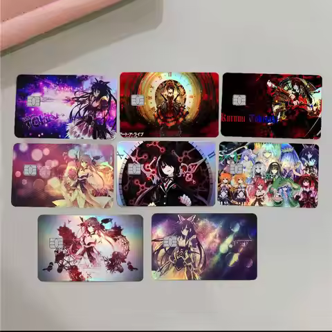 DATE A LIVE 4Pcs Holographic Laser Card Stickers - Rainbow Shimmer Waterproof Skin For Credit & Bank