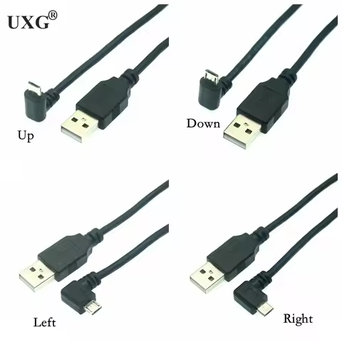 Up Down Left Right Angled 90 Degree USB Micro USB Male to USB male Data Charge connector Cable 25cm 